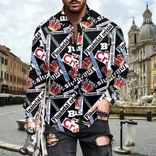 

New Fashion Mens Shirts Luxury Letter Printing Shirts Long Sleeve Men's Slim Casual Shirt Masculina Manga Longa Prom Party Shirt