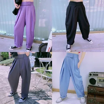 

Girls Pants 2020 Summer New Girls High Waist Drop Velcro Suit Straight Wide-leg Pants Tide