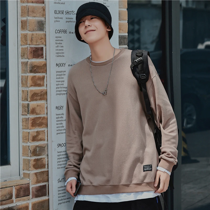 

2019 Summer Men's New Casual Solid Color Round Neck Long-sleeved Hoodies Loose Temperament Trend Cotton Harajuku S-4XL