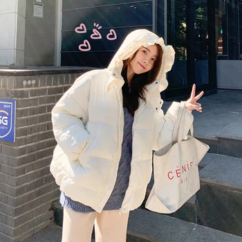 

Warm Winter Jackets Womens Coats Loose Short Hooded Parka Basic Jacket Outerwear Snow Wear Hood Cotton Padded Outerwear