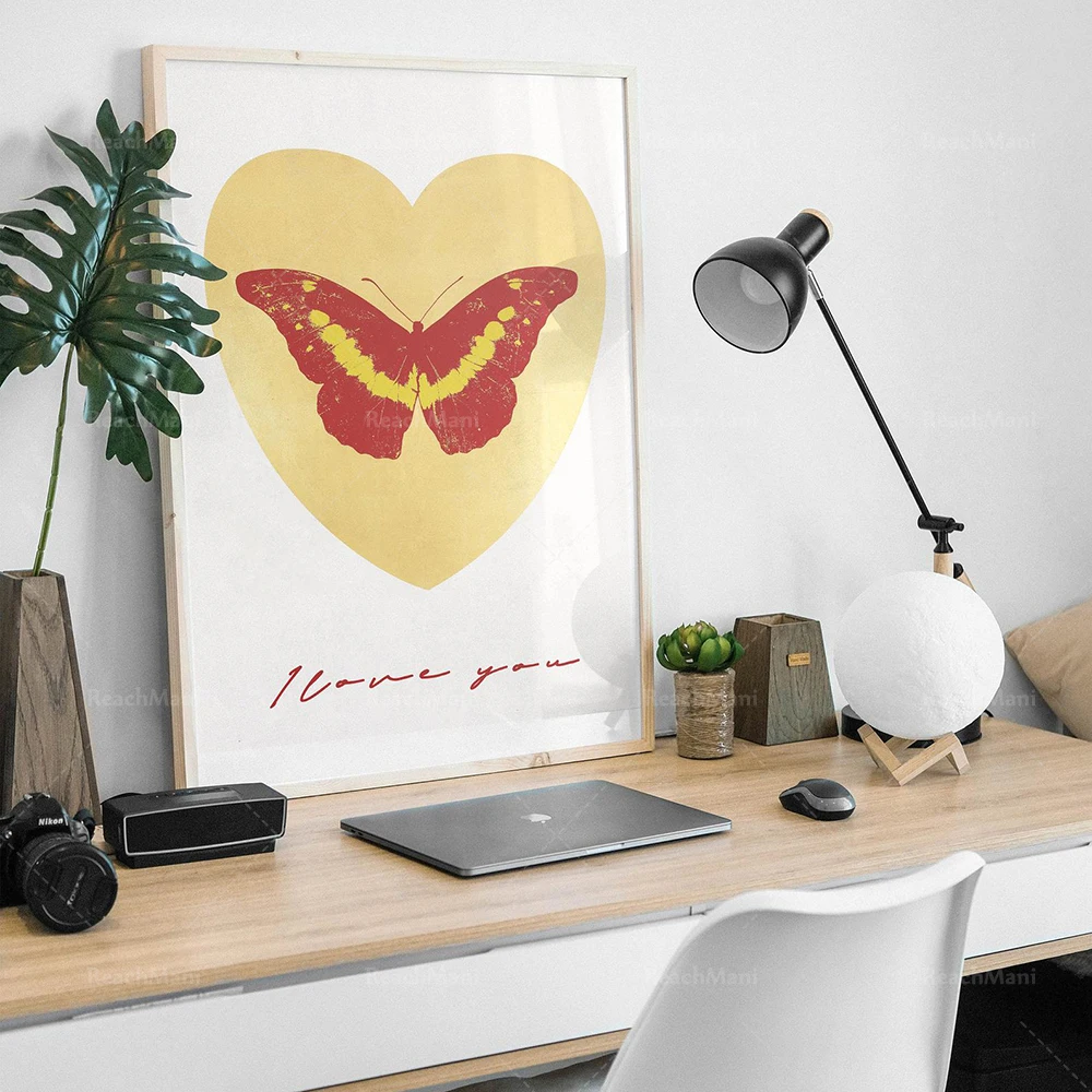 Damien Hirst I Love You Poster Stampa Farfalla Foglia Oro Papavero Rosso Oro Orientale