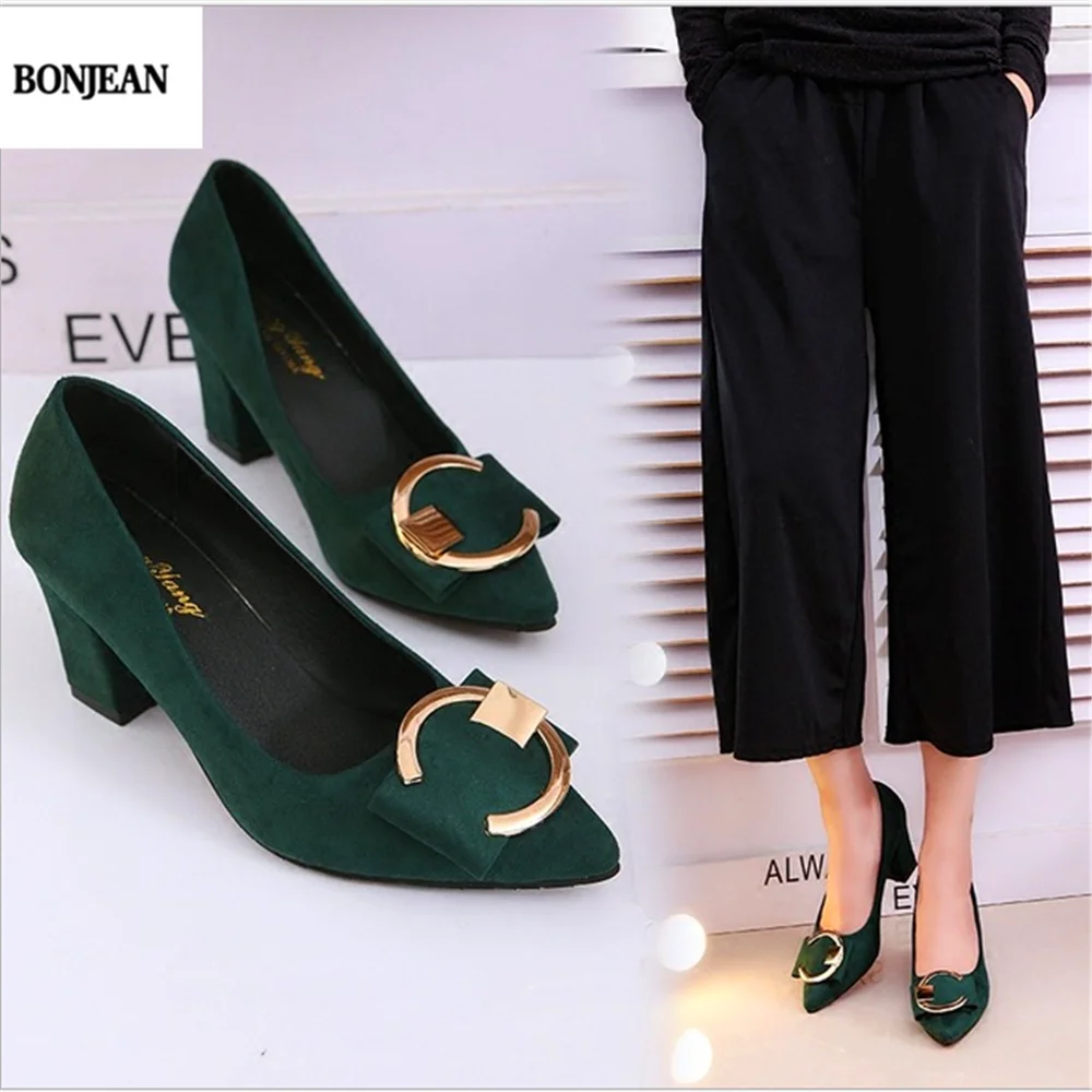 BONJEAN Sexy High Heels Women Pumps Pointe Shoes 2019 Spring Square Heel Woman | Обувь