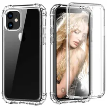 360 cuerpo completo con Protector de pantalla funda de teléfono para iPhone11Pro max PC + TPU cristal transparente a prueba de golpes armadura híbrida inalámbrica cargando