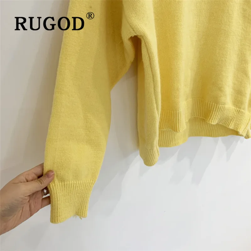RUGOD осенне-зимний стильный шикарный желтый свитер с круглым вырезом контрастный цвет вязаная юбка Женский комплект 2 шт. Мода