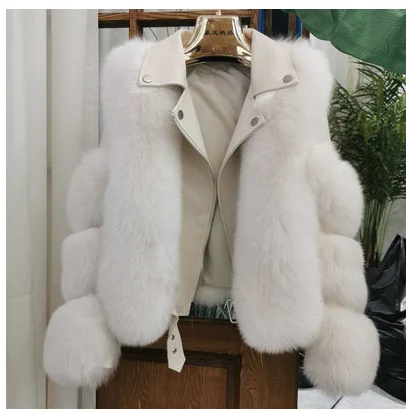 Женская теплая шуба из натурального Лисьего меха короткая тонкая зимняя куртка из натурального меха костюм из овчины воротник Роскошный натуральный Лисий мех пальто - Цвет: picture color