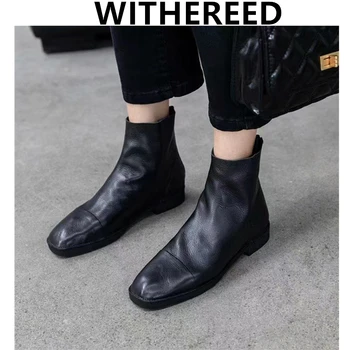 

Withered Chelsea boots women england super soft solid fashion simple cowhide botas mujer shoes women Motorcycle Martin boots