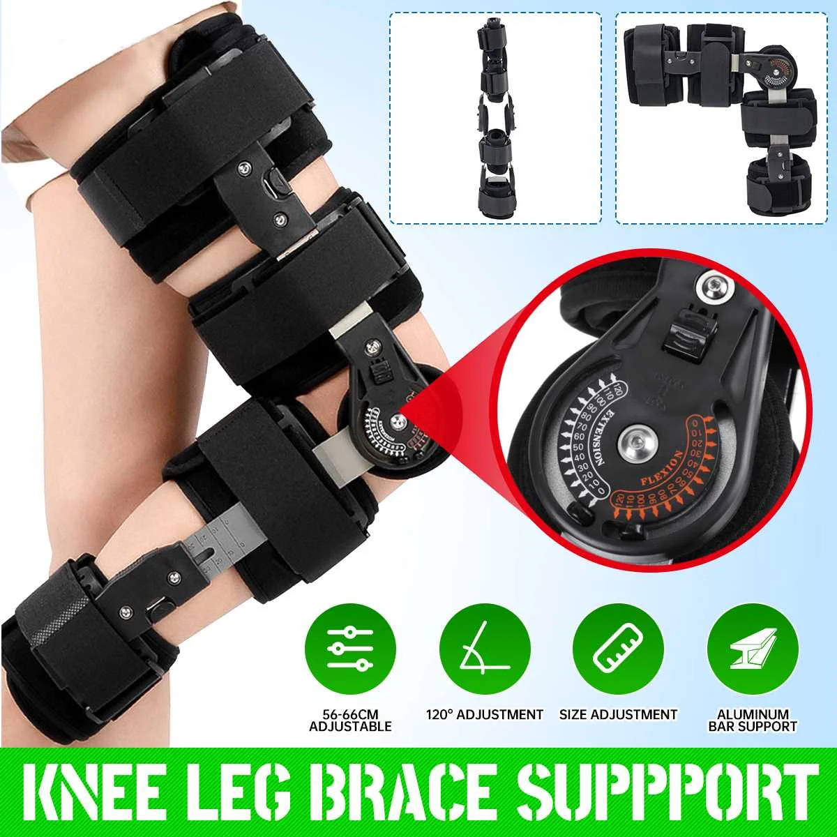 

Black/Gray Medical Grade 0-120 Degree Adjustable Hinged Knee Leg Brace Support Protect Knee Ankle Brace Ligament Damage Repair
