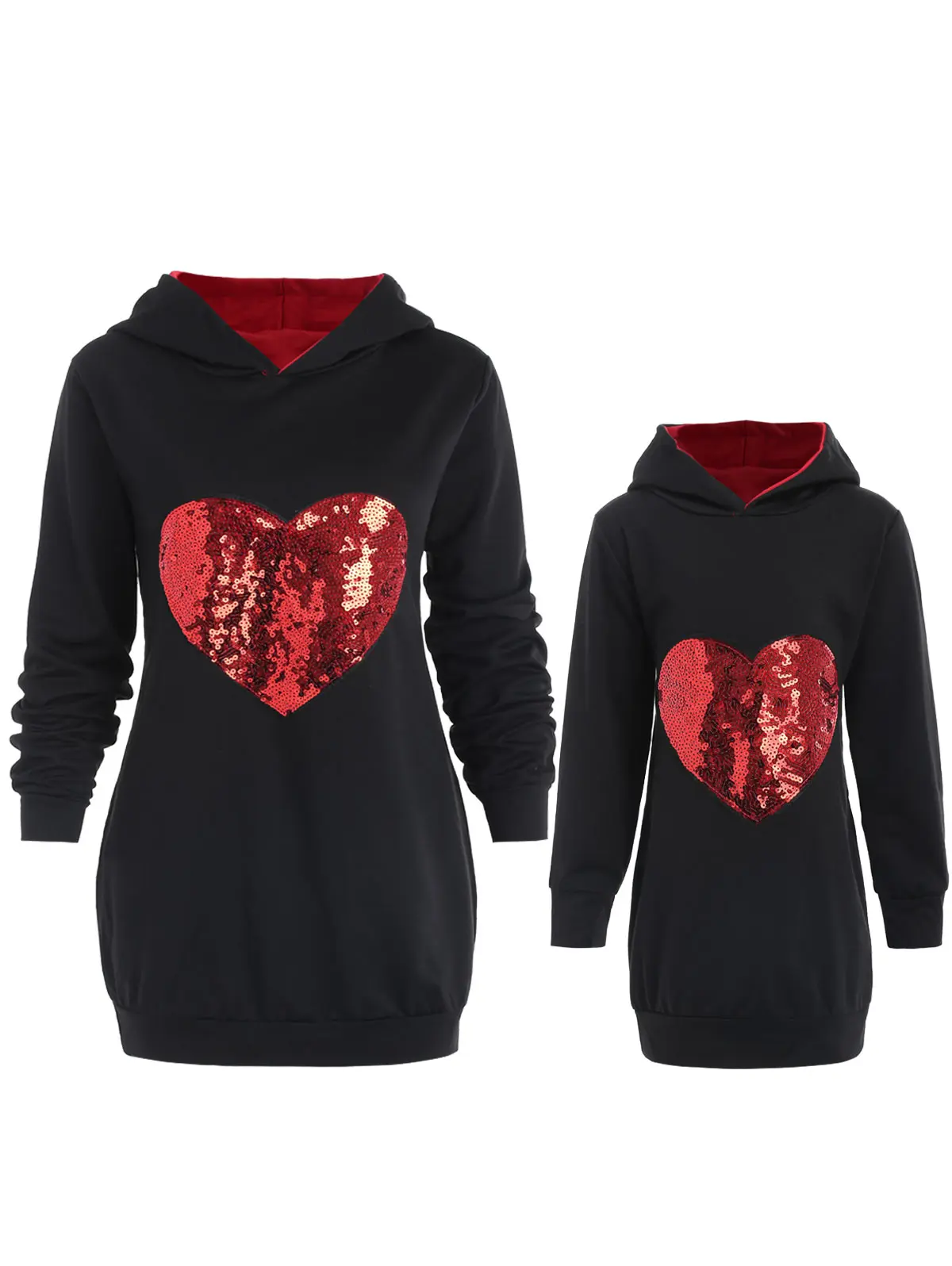 

ROSEGAL Casual Lovely Mother Daughter Sequin Love Heart Hoodies Parent-child Out Clothes Family Match Outfit Sweatshirt