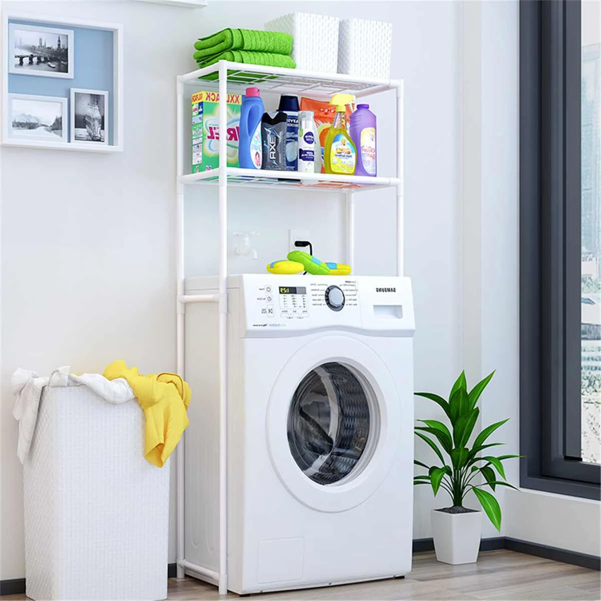  2 Tier Over The Rack Toilet Cabinet Shelving Towel Rack Kitchen Washing Machine Rack Bathroom Space - 4000186953489
