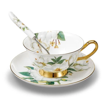 

Europe Camellia Bone Coffee Set British Porcelain Tea Set Ceramic Pot Creamer Sugar Bowl Teatime Tea Cup