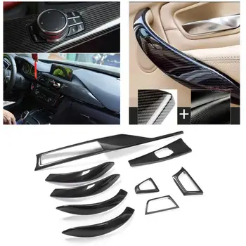 

9pcs Interior Trim Kit Center Console Gear Shift Door Armrest Sticker Fit for 3-Series F30 F31 F34 2012-2018 LHD Carbon Fiber
