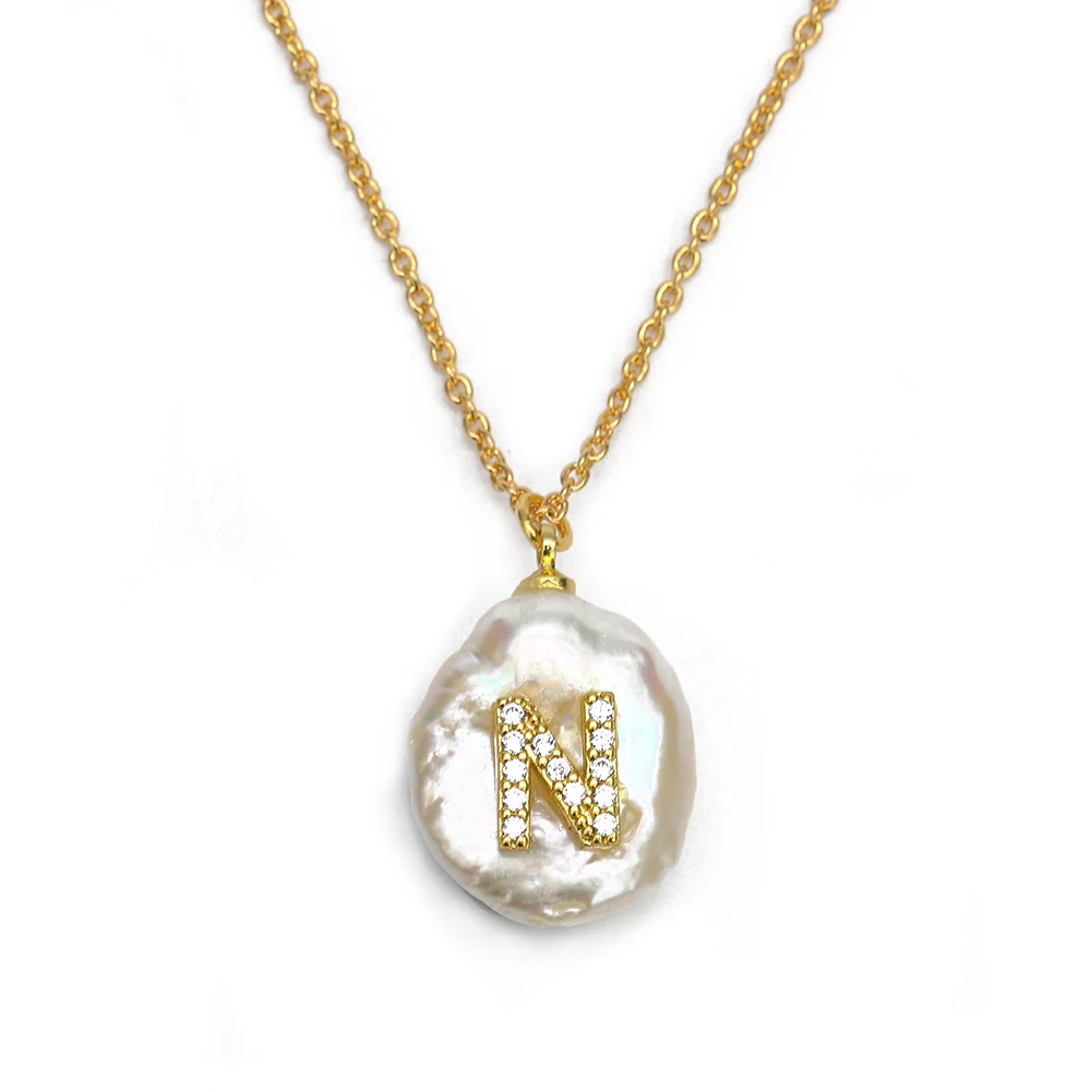 N EVIL EYE Micro Pave 26 ожерелье с буквенными подвесками золотая цепочка с алфавитным жемчугом ожерелье ювелирные изделия для женщин EY6469 - Окраска металла: N