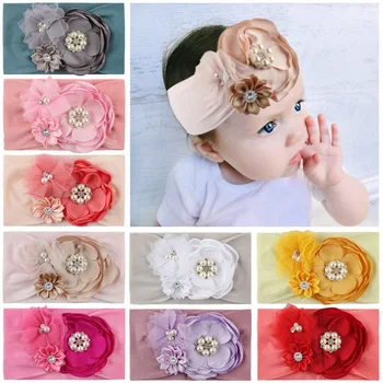 

Hair Accessories Lovely Baby Headband Fake Flower Nylon Hair Bands For Kids Artificial Floral Elastic Head Bands Headwear