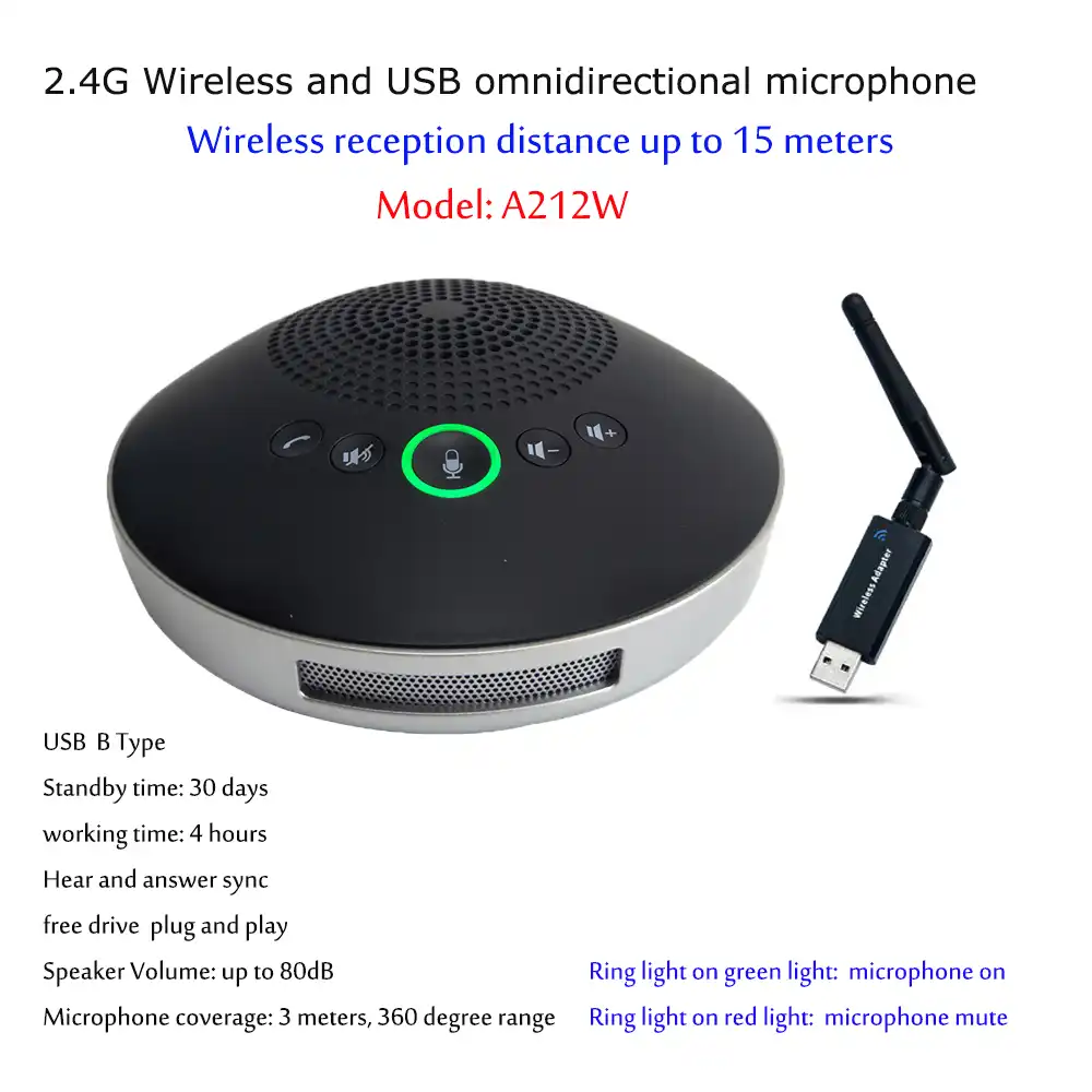 USB микрофон A212W HD для конференций всенаправленных проводных/беспроводных/Wi Fi