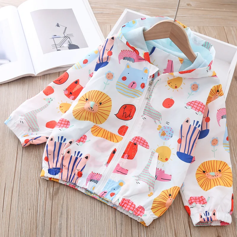 Детская ветровка на молнии с капюшоном и цветочным принтом|children outwear|baby jacketcardigan