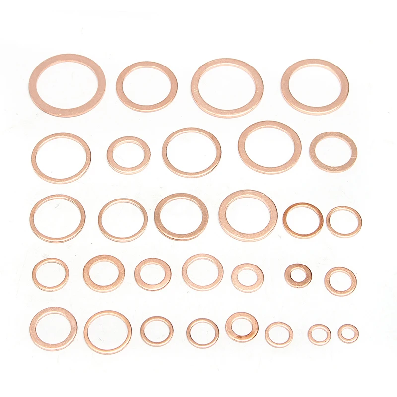 568pcs M5-M28 Solid Copper Washers Sump Plug Washer Assorted Box Kit 30 Sizes Copper Crush Washers Seal Flat Ring Hardware Parts
