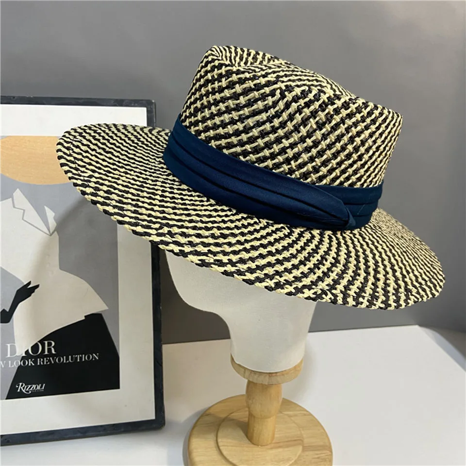 Waliicorners Wide Brim black and white Jazz Hat UV Protection Panama Straw Hats Travel Beach Sun Hat 22 Hfd1e52d0fe1d4505b7ccd722db6fcbdbq