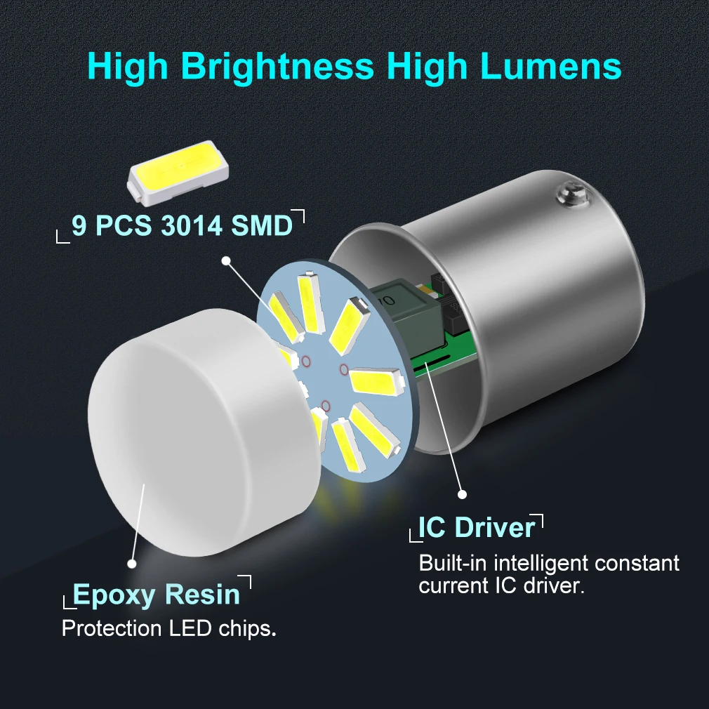 LED , P21W P21/5W, 1156 1157 BA15S BAY15D, ڵ ȣ , R5W R10W ĵ ,   12V, 2 