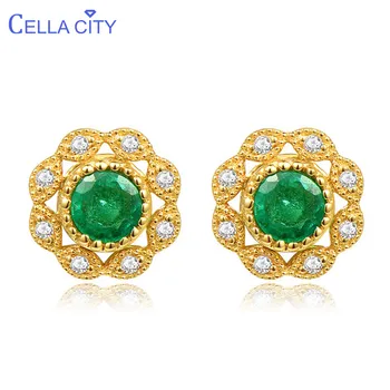 

Cellacity Luxury Design Flower Shaped Silver 925 Jewelry Gemstones Earrings for Women Emerald Ear Studs Anniversary Wholesale
