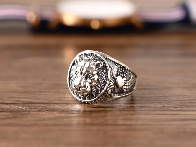BOCAI New Real S925 Silver Jewelry Domineering Lion Head King of Beasts 2021 Trend Fashion Men's Ring