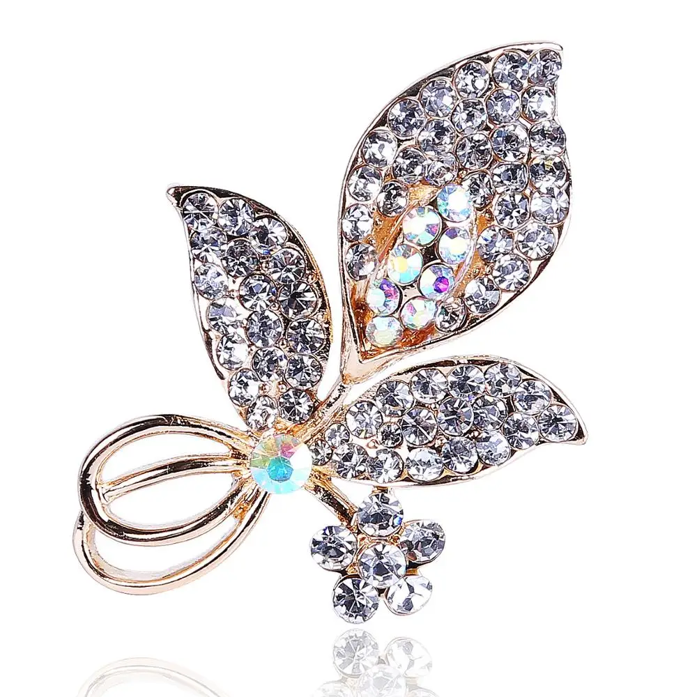 Exquisite Rhinestone Crystal Brooches Silver Gold Flower Leaves Bow Pearl Brooch For Women Wedding Girls Gift Pins Broach Bijoux | Украшения