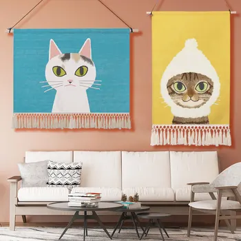 

Cute Tassel Tapestry Cat Cartoon Modern Gril Dorm Nordic Anime Simple Tapestry Print Deco Chambre Ado Fille Home Decor DE50GT