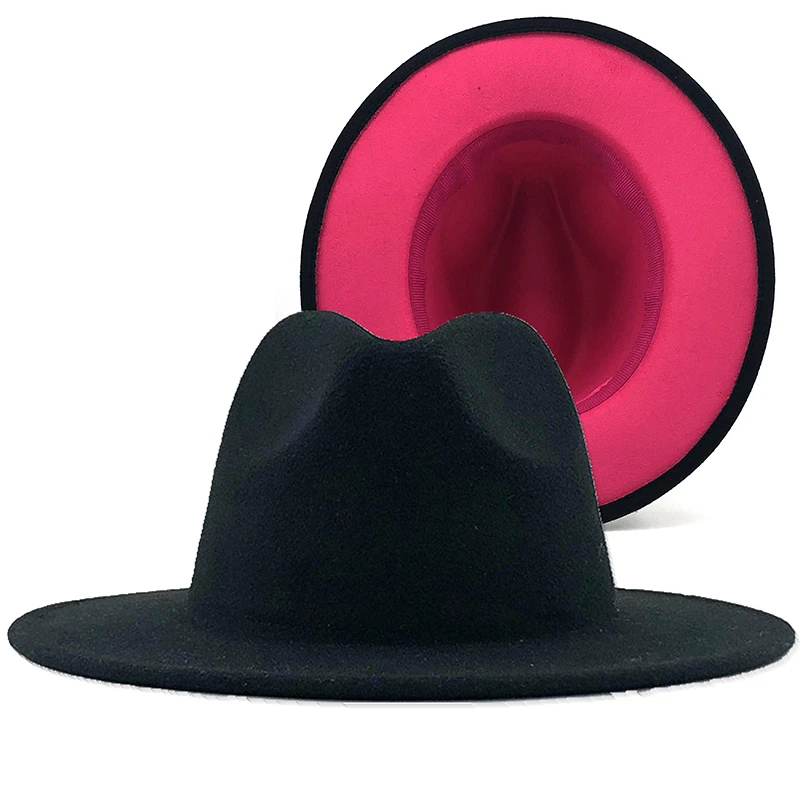azul vaquero sombrero de fieltro con visera ancha amarillo y rosa WAN（#Dark Grey） estilo Jazz de Panamá negro rojo Sombrero de ala ancha para hombre y mujer 