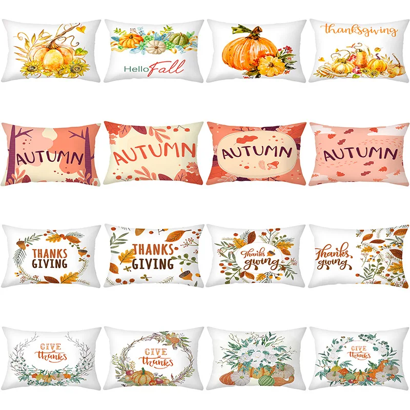 Autumn Thanksgiving Pumpkin Cushion Cover Cotton Linen Pillow Cases Home Decor 
