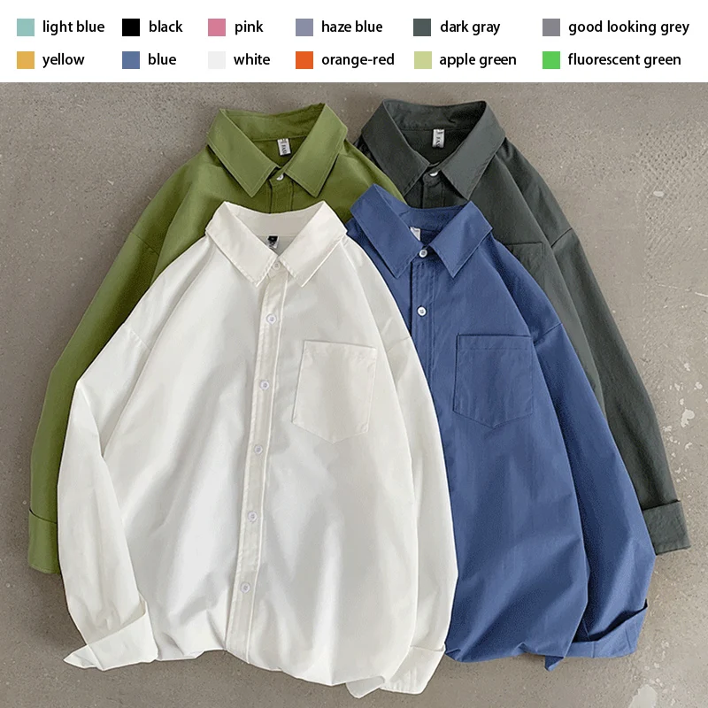 Shirts Coat Blouse Male Clothes Classic Long-Sleeve Loose Casual Solid for Men 12-Colors
