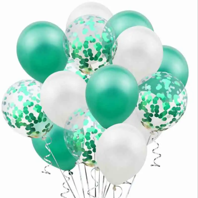 green white 15 шт./лот 12 дюймов прозрачные латексные шары Конфетти украшения для дня рождения Детские шарики для свадебного украшения - Цвет: green white