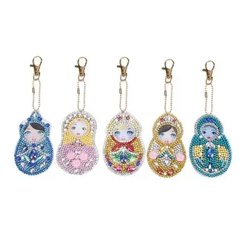 

5pcs/lot Diamond Painting Craft Russian Doll Keychain Special Shape Full Drill Diamond Embroidery Keychains for Women Kids Gifts