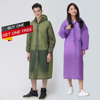 

2 pcs Solid Color Hooded Coverall Suit Thickened Frosted EVA Poncho Raincoat Unisex Dust-proof Protective hazmat Suit Reusable