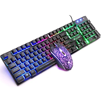 

HOT-ZIYOU LANG USB Keyboard Mouse Set Mechanical Feeling Rainbow Backlight for PC Laptop Durable Desktop Gaming Keyboard