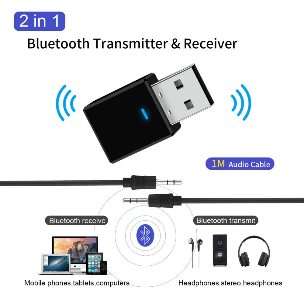 Bluetooth 5,0 приемник передатчик 2 в 1 беспроводной адаптер автомобильный громкой связи беспроводной AUX аудио музыкальный приемник адаптер