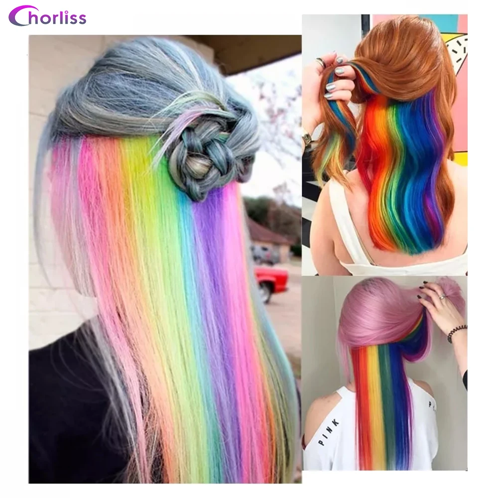 Synthetic Long Straight One Clip In Hair Extensions High Temperature Hairpieces For White Women