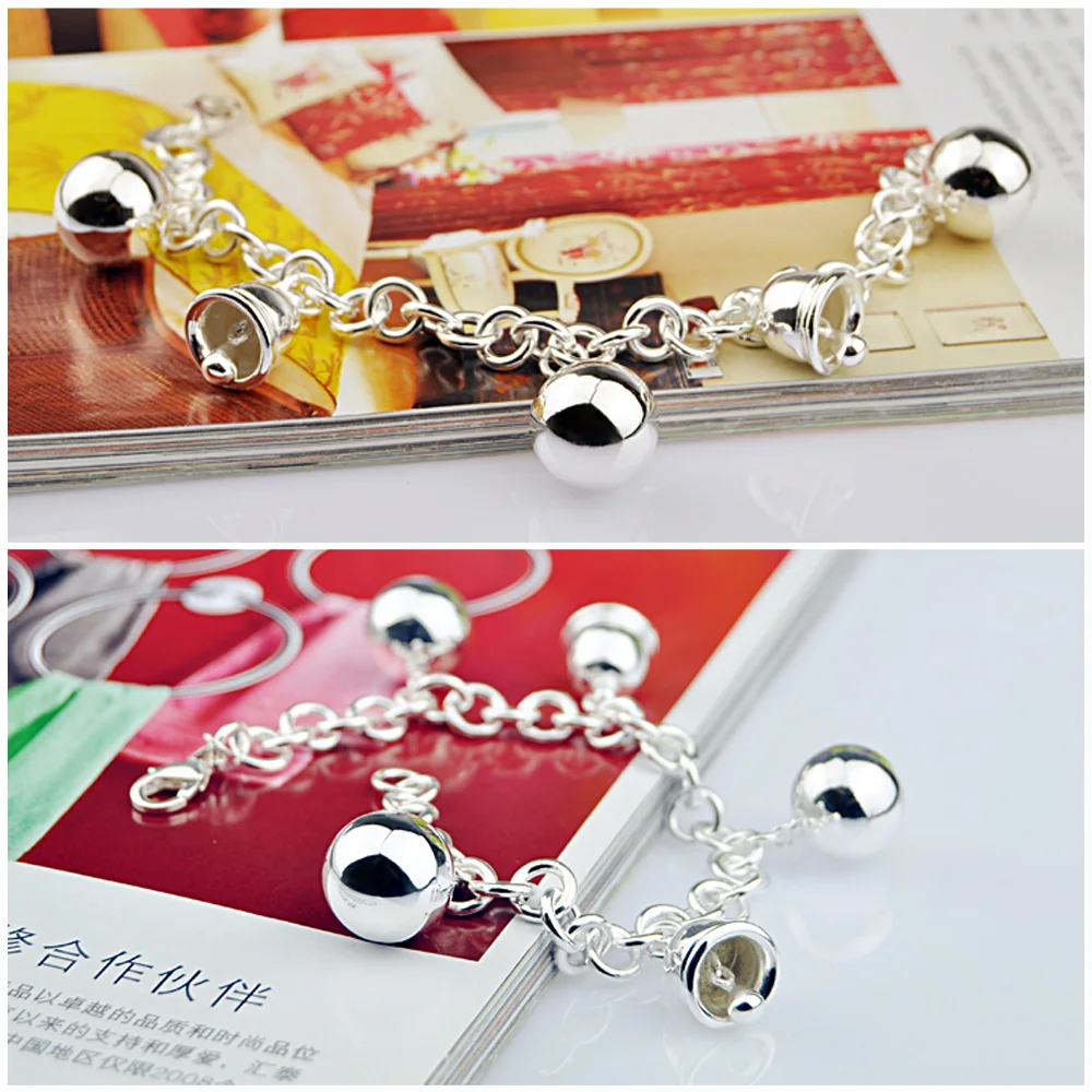 Женский браслет с шармами колокольчиками из серебра|bracelets for girls|love braceletsilver love