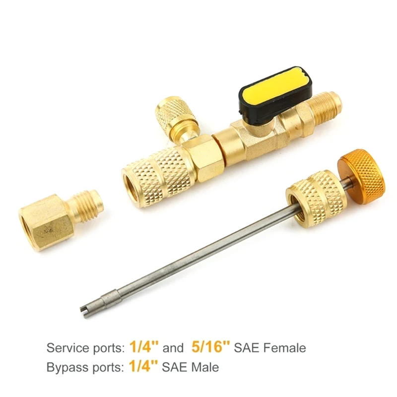 R410A R22 Valve Core Remover Installer Tool with Dual Size SAE 1/4 & 5/16  Port for R404A R407C R134A R12 R32 R600 HVAC System, with 10PCS 5v1 Valve