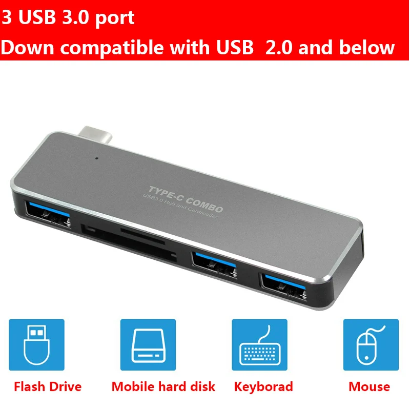 5 в 1 USB-C адаптер Dongle Combo с USB 3,0 портами TF слот Micro SD карты для MacBook P