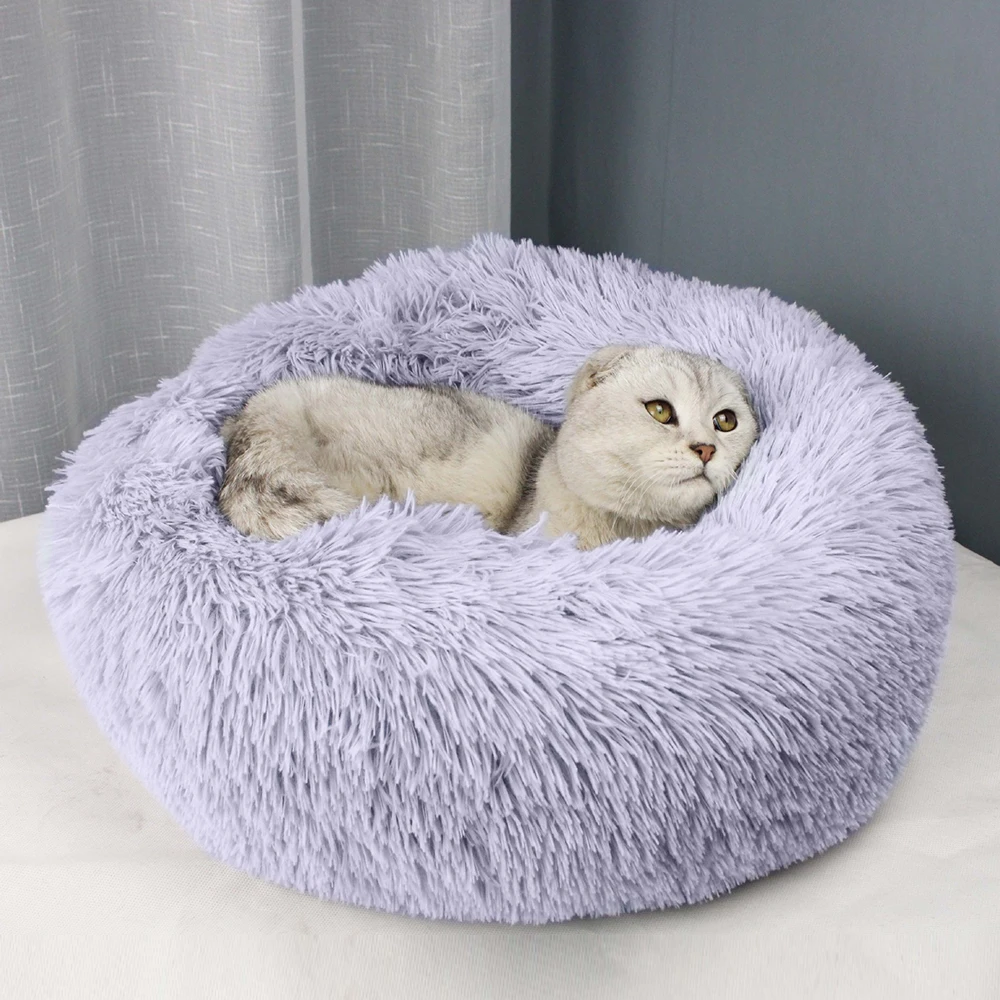 Круглая кровать для домашних животных моющиеся туалетные наборы Длинные Плюшевые собачки кошки супер мягкие хлопковые зимние теплые спальные коврики диван для кошек гнездо