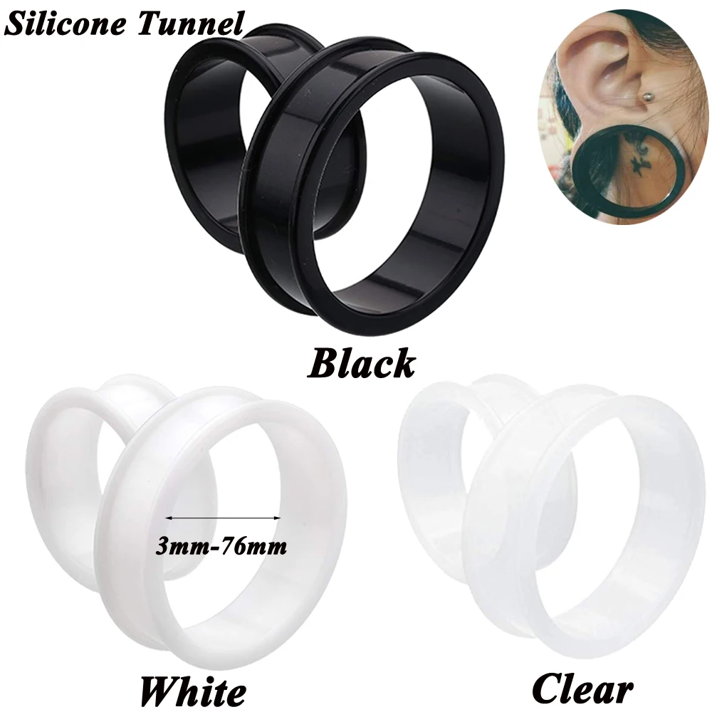Supersize Flexible Silicone Double Flared Ear Tunnel Plug Ear Piercing Flesh Tunnel Gauge Expander Stretchers Piercing Pair