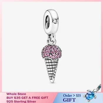 

2020 HOT New 925 Sterling Silver Beads Pave Setting Ice Cream Cone Charms fit Original Pandora Bracelets DIY Jewelry Women