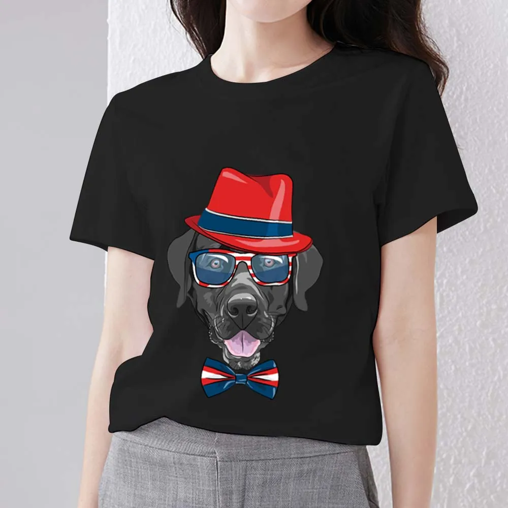 

Женская футболка с принтом собаки, черная Повседневная Базовая стильная мягкая футболка с круглым вырезом и коротким рукавом, из полиэстер...