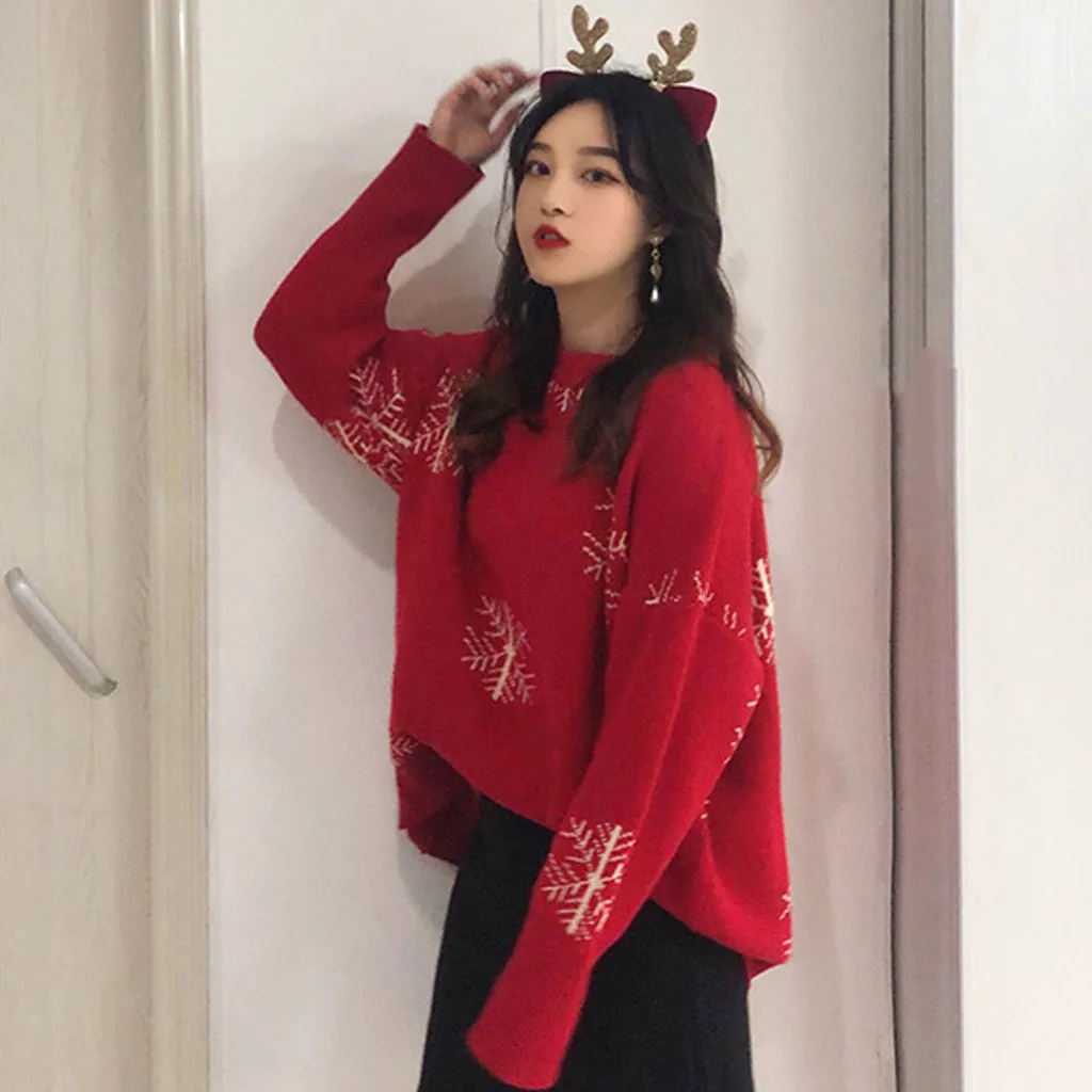 Christmas Women Sweater Santa Claus Reindeer Printed O-neck Long Sleeve Women Pullovers Winter Jumpers Knitwear Sweater
