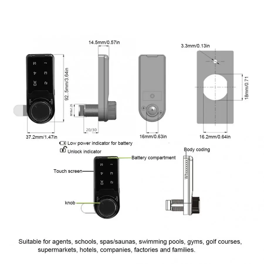 cerradura inteligente Touch Keyboard Electronic Password Combination Lock for File Cabinet Locker Drawer