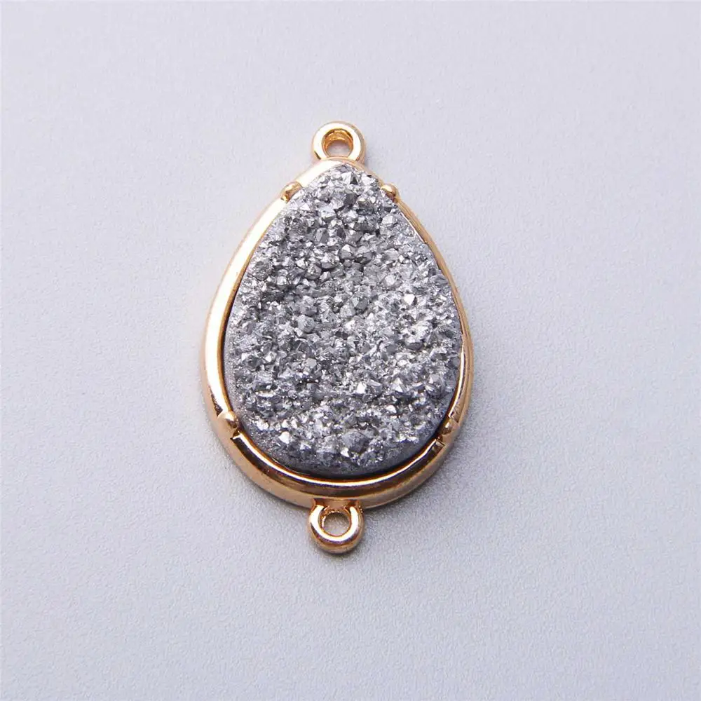 14. About 17x28mm Натуральный кристалльная Жеода Разъем Подвеска кулон agates Druzy Подвески из натурального камня коннектор драгоценных камней подвески, ожерелья ювелирных изделий - Окраска металла: 14. About 17x28mm