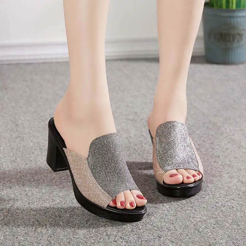 

Sandals Women Summer Wear 2020 New Fashion Wild Non-slip Thick Heel Middle Heel Fish Mouth Sandals High Heel Sandals Women