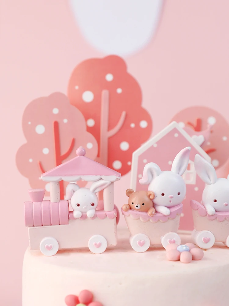 女の子のためのかわいいピンクのウサギのトレーニングケーキトッパー