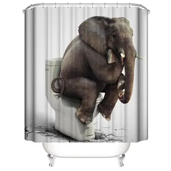 

4PCS/Set Elephant Shower Curtain Bath Curtain Waterproof Polyester Shower Curtain Non-Slip Bathroom Rugs Bath Mat Set