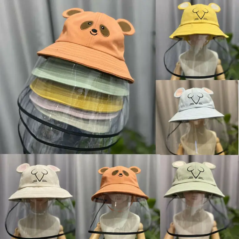 

Toddler Children Cute Bear Cartoon Anti-spitting Protective Cap Cover Outdoor Fisherman Hat Cap SplashProof