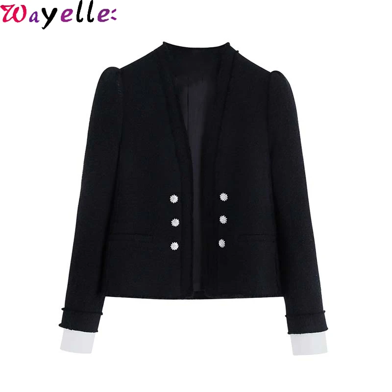 

Women Elegant Tweed Jackets Coats 2019 Open Stitch Style V Neck Pockets Long Sleeve Coat Female Outwear Chic Stylish Cardigans